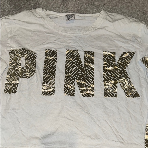 PINK Victoria's Secret White Crop Top with Gold Accents - Picture 2 of 4